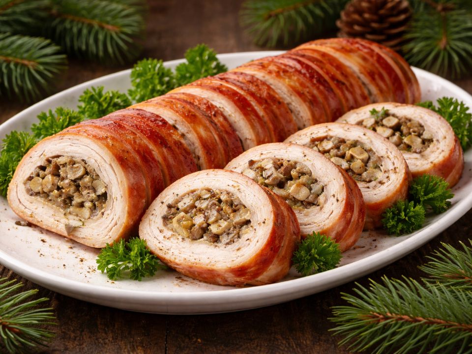 Нежный рулет из индейки с грибной начинкой: идеальная замена холодцу на праздник