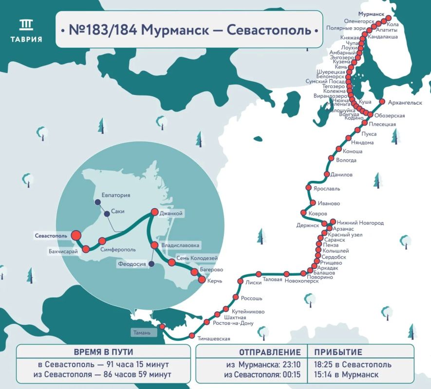 Поезд №183/184 Мурманск – Севастополь сегодня отправится в первый в этом году рейс
