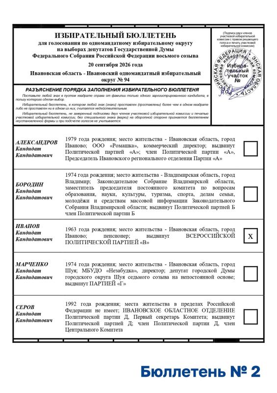 Мы подготовили пять бюллетеней, и лишь один из них действительный Мы подготовили пять бюллетеней, и лишь один из них действительный