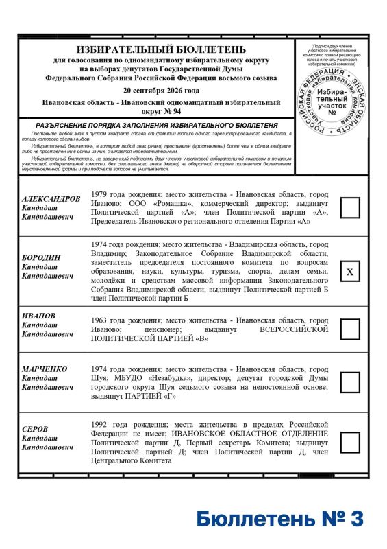 Мы подготовили пять бюллетеней, и лишь один из них действительный Мы подготовили пять бюллетеней, и лишь один из них действительный