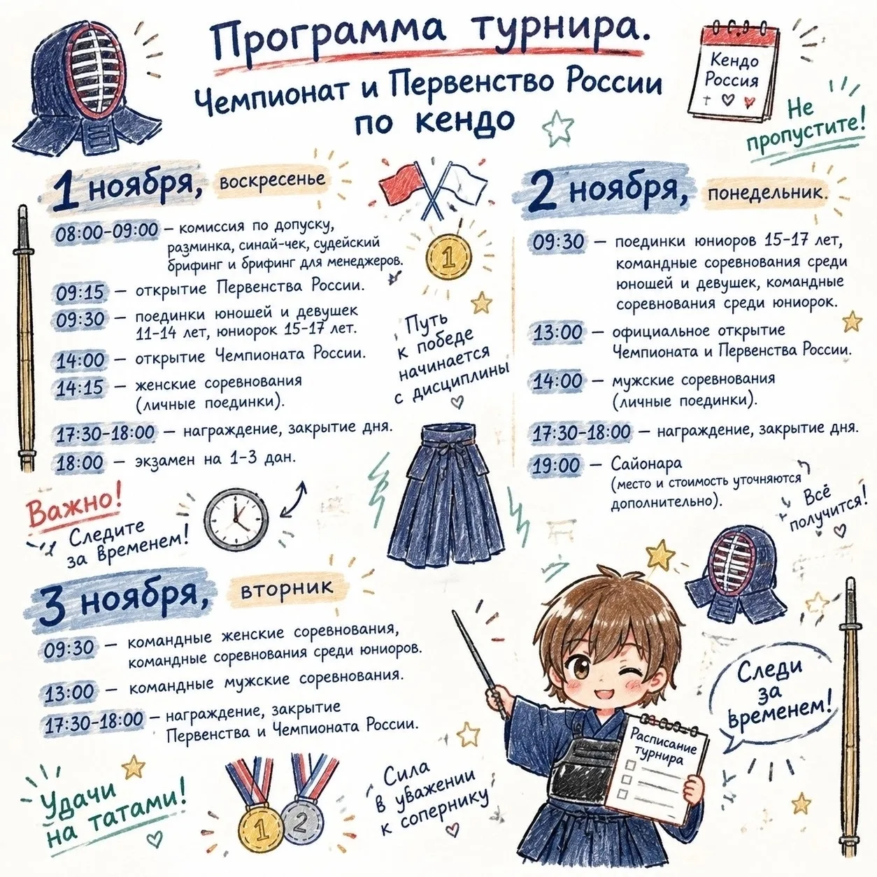 Стало известно расписание чемпионата и первенства России по кендо в Иванове